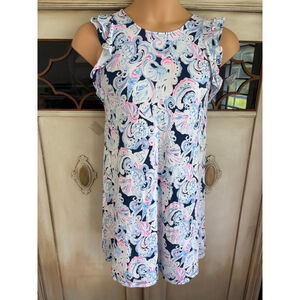 EUC Lilly Pulitzer Dani Ruffle Sleeve Dress in High Tide Print | Size XSmall